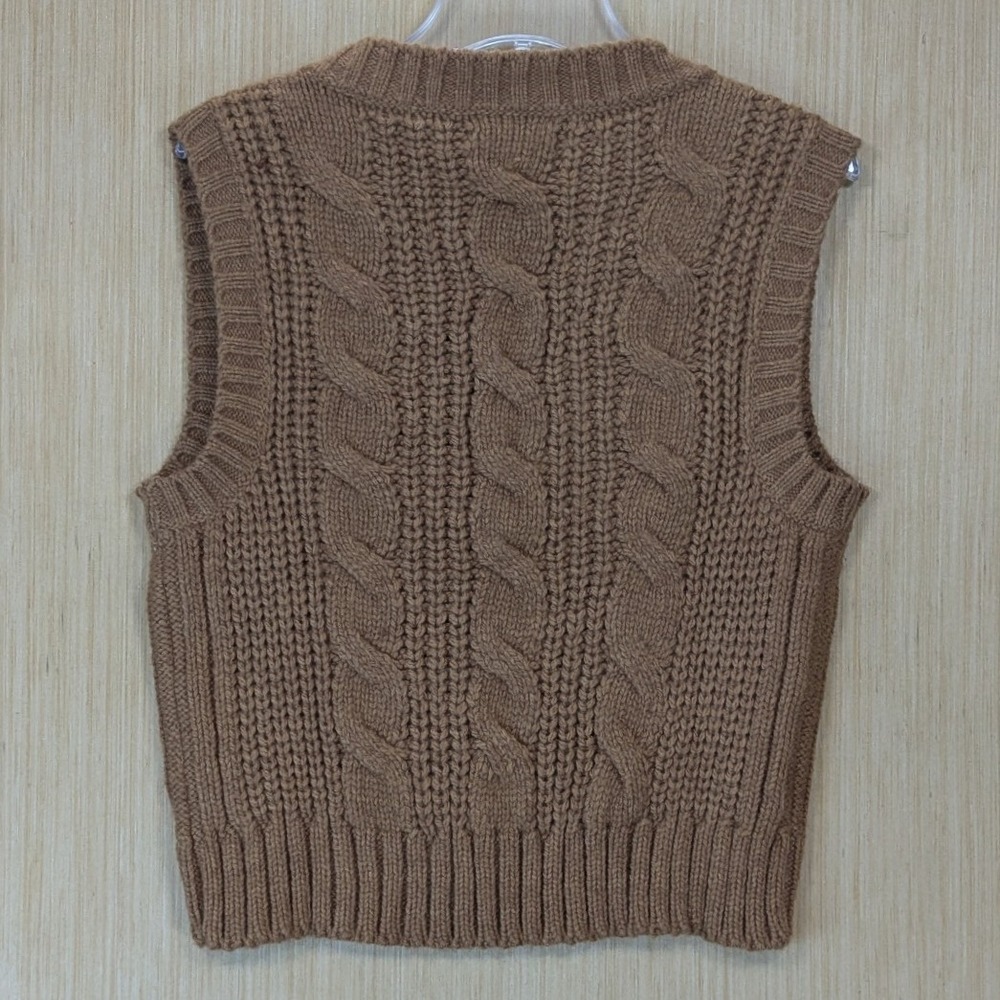 American Eagle Womens Preppy Heritage Retro Brown Cable Knit Sweater Vest Small - Picture 3 of 7